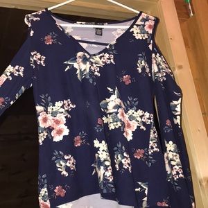 Navy blue & floral cold shoulder long sleeve